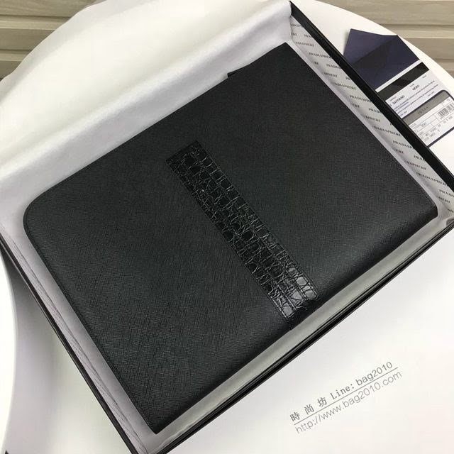 prada手包 普拉達2020最新款皮革手拿包 2VN003 Prada黑色男士手拿包  pyd2417